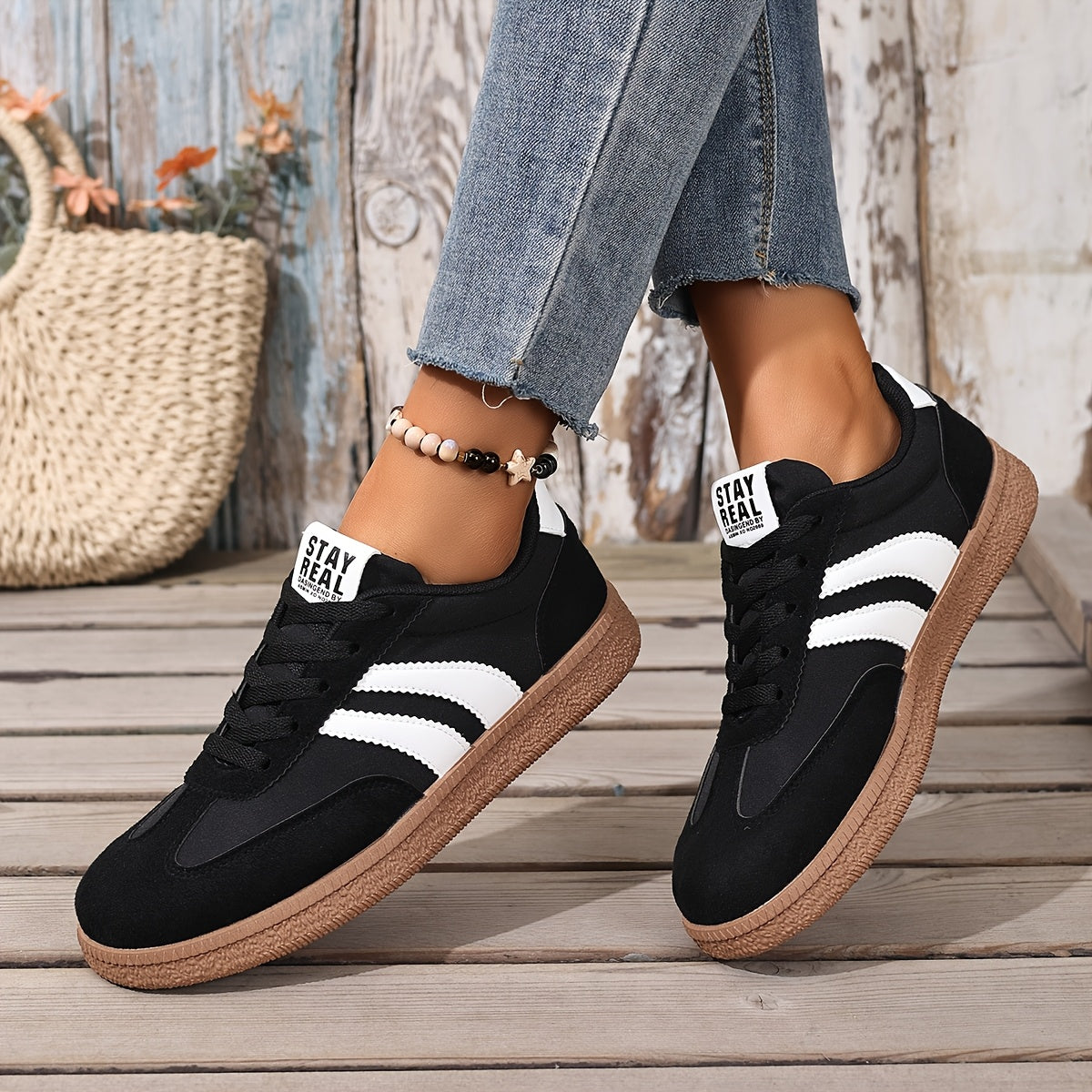 Dam Sneakers Retro Stil Vardagsträningsskor Avslappnad Komfort