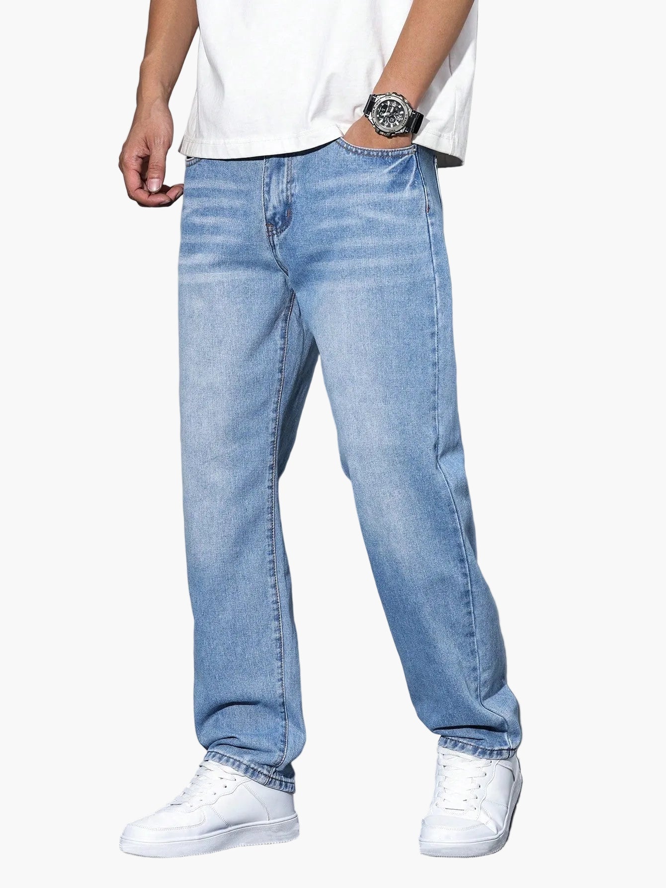 Herrjeans Loose Fit Streetwear Avslappnad Stil