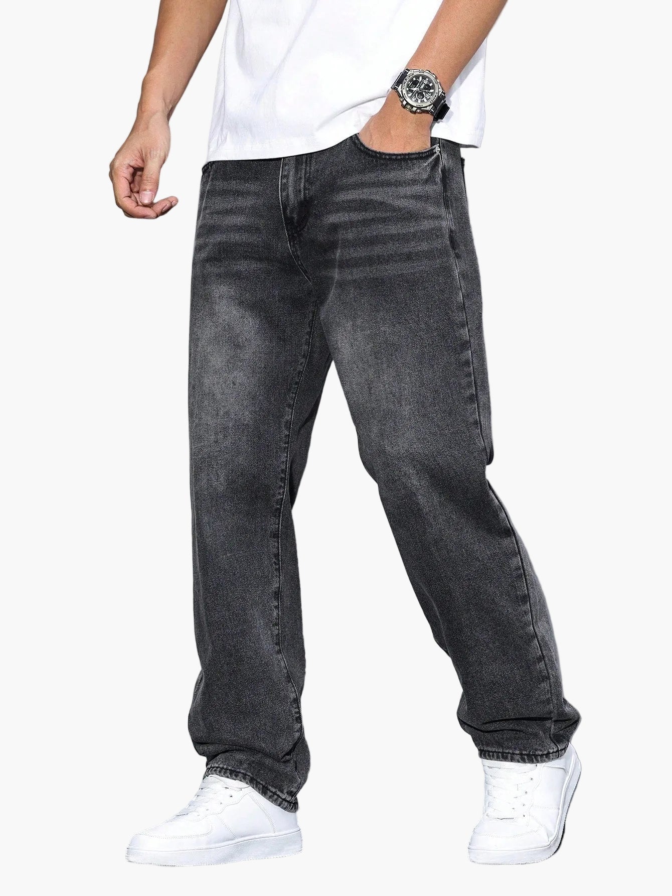 Herrjeans Loose Fit Streetwear Avslappnad Stil