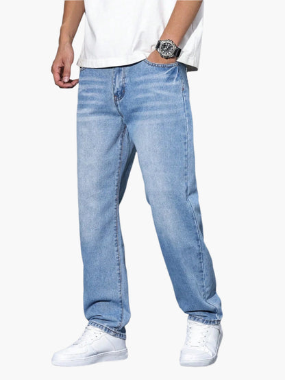 Herrjeans Lös Passform Casual Streetwear – Klassiska raka byxor för vardag och fritid