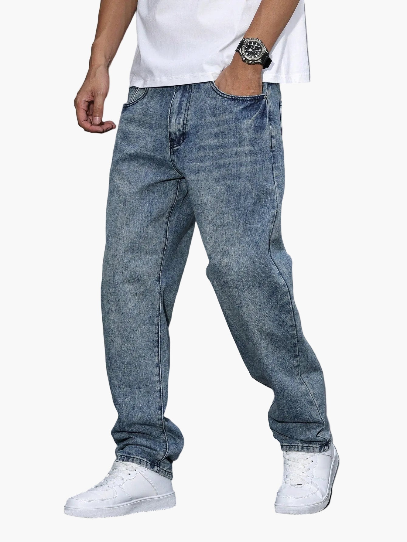 Herrjeans Loose Fit Streetwear Avslappnad Stil