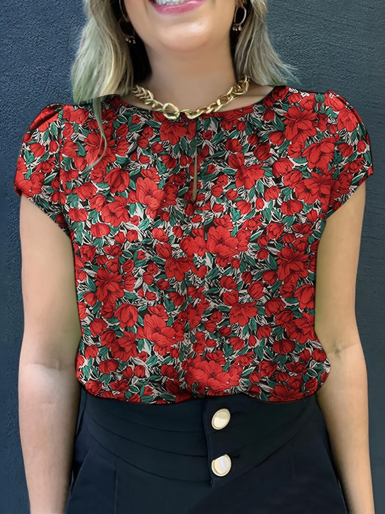 Dam Blus Kortärmad Blommig Elegant Vardagsstil