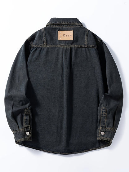Herr Overshirt Denim – Avslappnad Skjortjacka för Vardag och Fritid