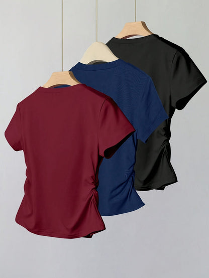 Dam T-shirt med rosettbroderi, vardagsstil, smickrande passform