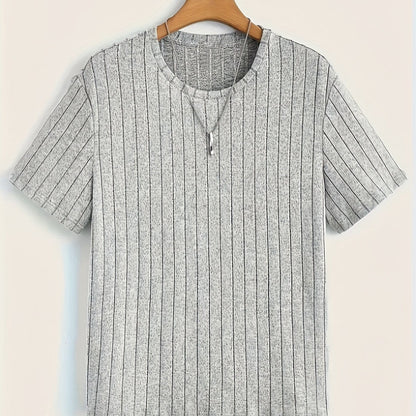 Herr T-shirt med trendigt ribbat mönster och avslappnad passform – Perfekt för vardag och stilrena lager på lager-outfits