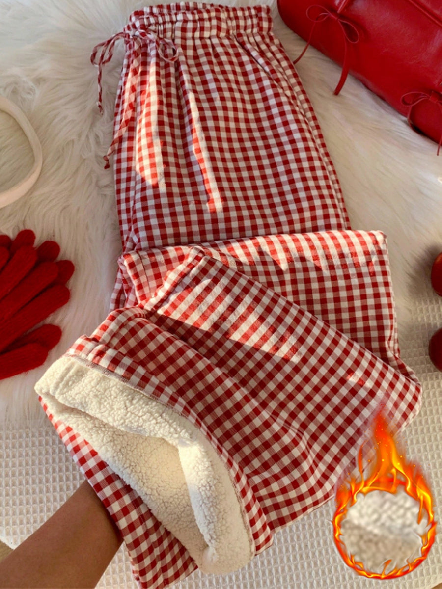 Rutiga pyjamasbyxor med mjukt foder – Röda och vita
