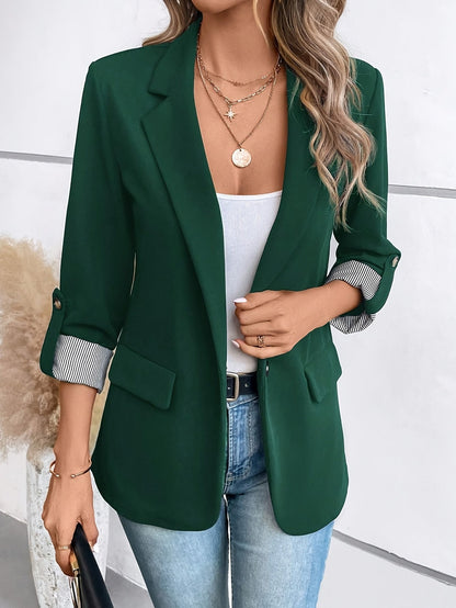 Dam Blazer Elegant Kavaj med Uppvikta Ärmar – Perfekt för Kontor och Vardag