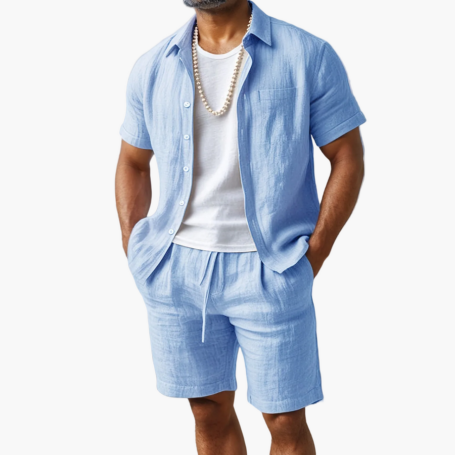 Herrset med kortärmad skjorta och shorts för strand och sommar – Boho-stil