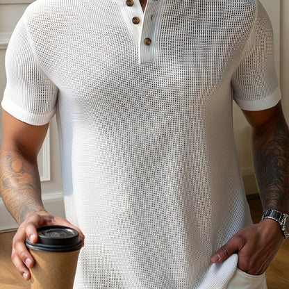 Herrarnas kortärmade Henley tröja – Modern stickad stil för avslappnade tillfällen