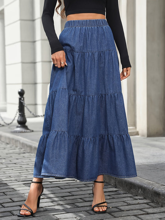 Dam Kjol Elegant A-Linje Bohemisk Stil Sommarkjol Lång Volangkjol