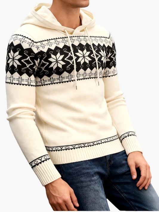 Herrtröja med huva och julmönster – casual stickad pullover för höst och vinter