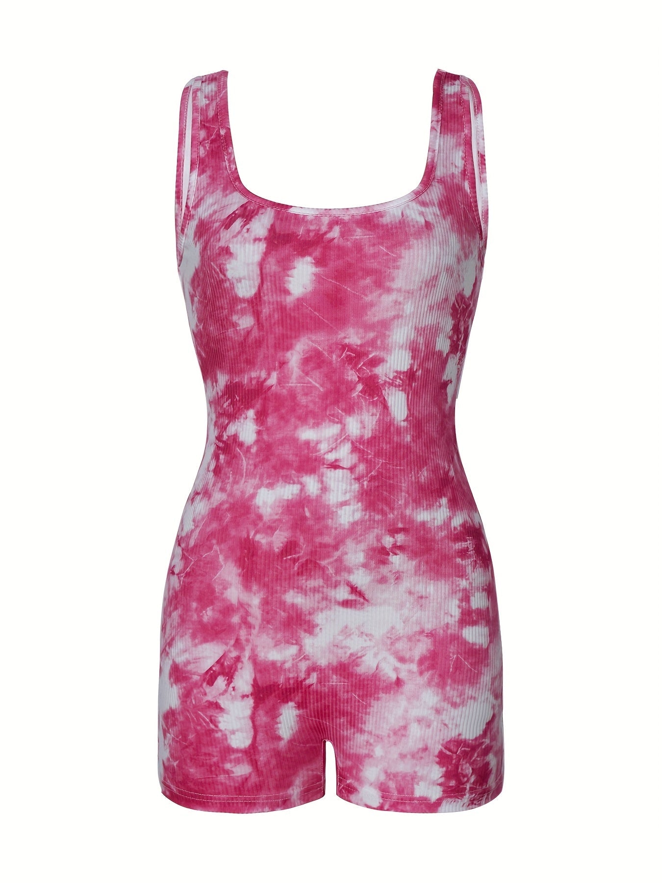 Dam Kort Jumpsuit i Trendig Tie-Dye Stil – Sommarens Perfekta Enstycksdräkt för Fritid och Semester