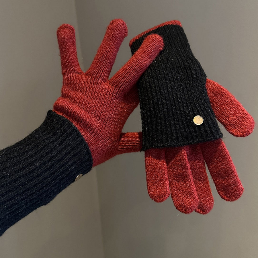 Varm stickad konvertibel handske med fingerlöst tumhål och vantar
