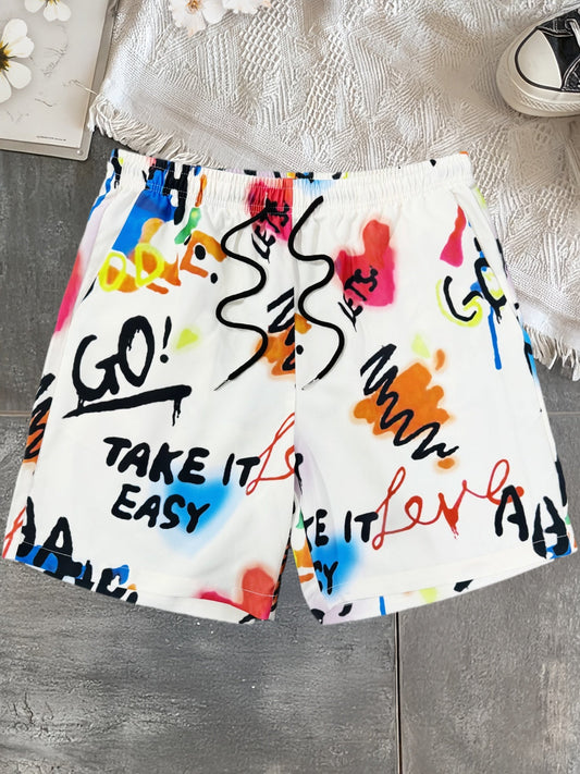 Herrshorts med graffiti-tryck och streetwear-stil för avslappnad vardag och strand