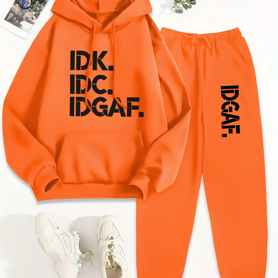 Hoodie och Mjukisbyxor Set med Texttryck – Unisex Träningsset med Huvtröja och Byxor