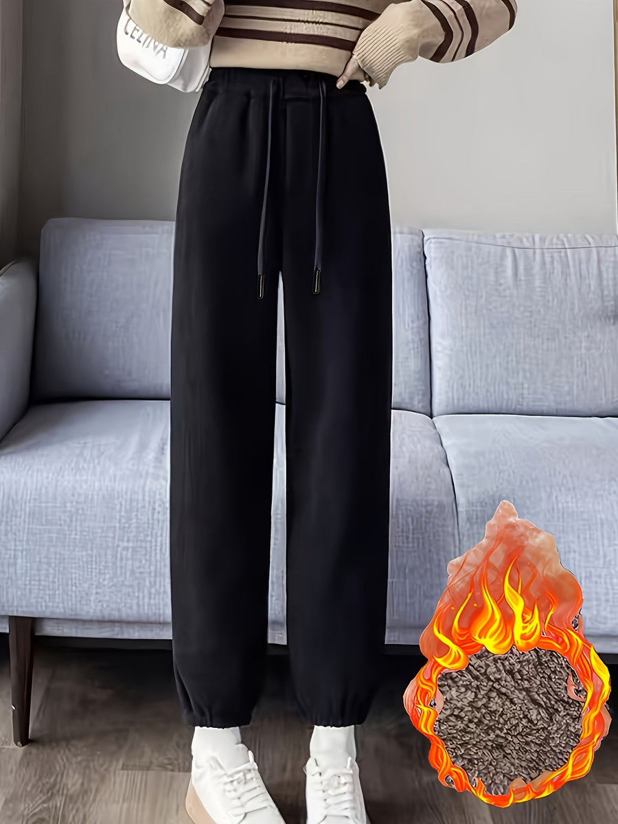 Svarta manchesterbyxor med foder, unisex, med muddar och dragsko