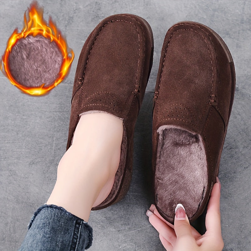 Dammuleskor mockaimitation slip-on med tjock sula, bruna