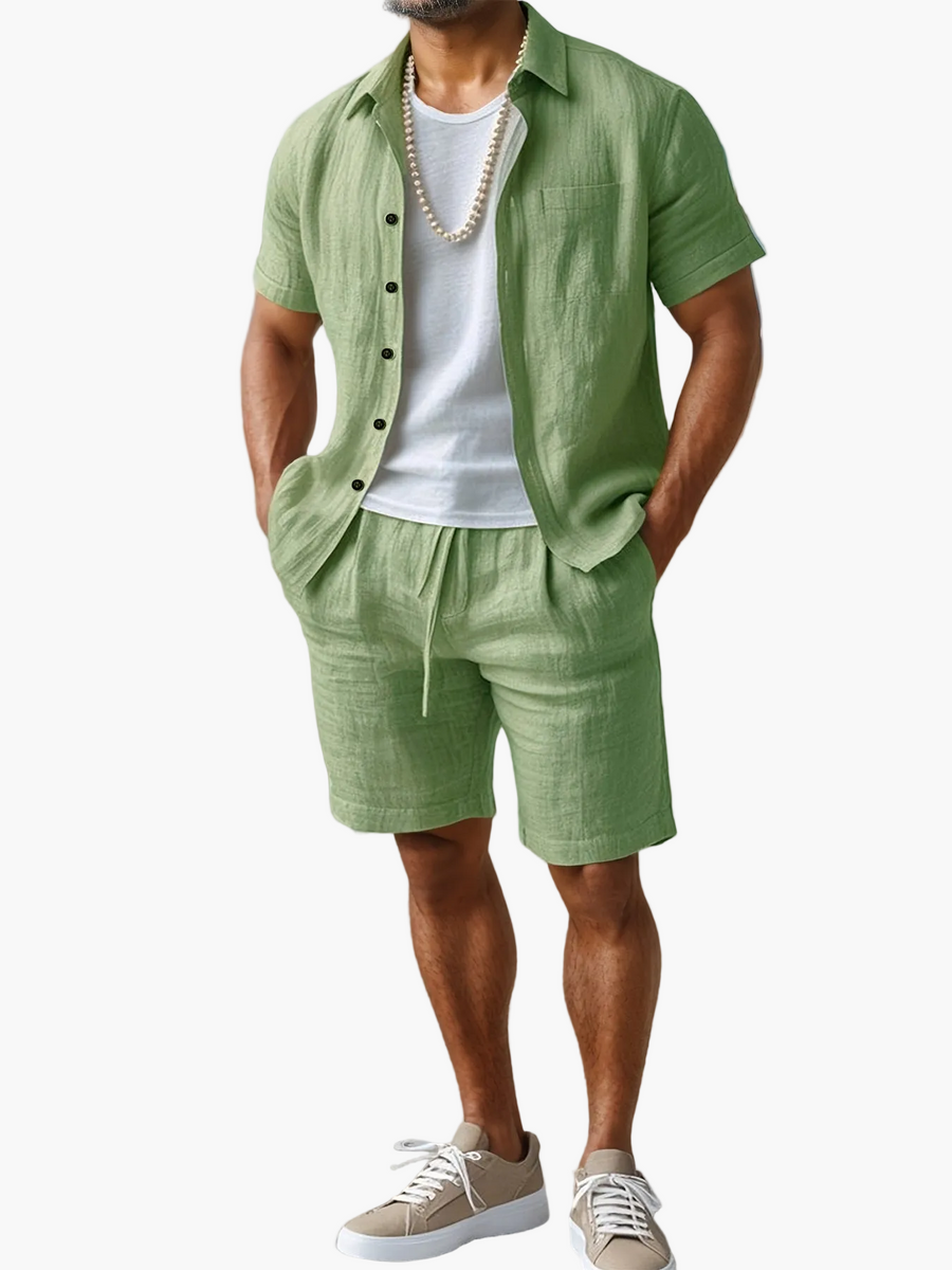 Herrset med kortärmad skjorta och shorts för strand och sommar – Boho-stil