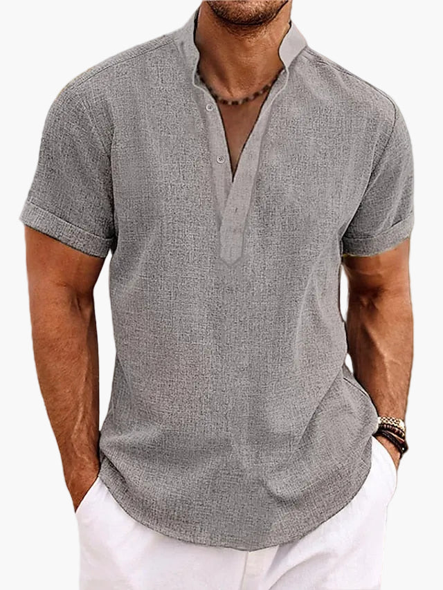Herrskjorta Kortärmad Henley Stil Avslappnad Sommar Vardagsmode