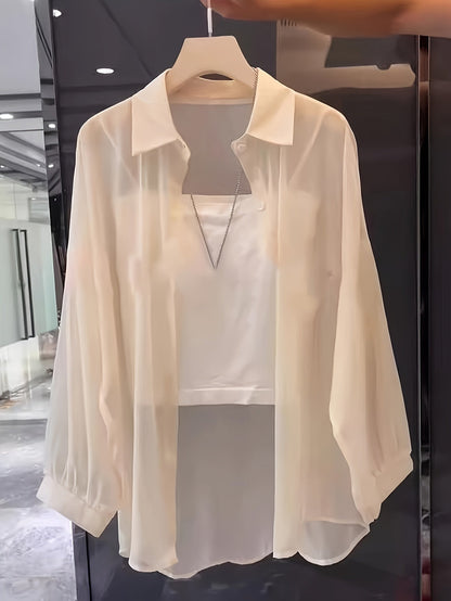 Dam Blusset Tvådelad Skjorta och Bandeau Elegant Lager-på-lager Look