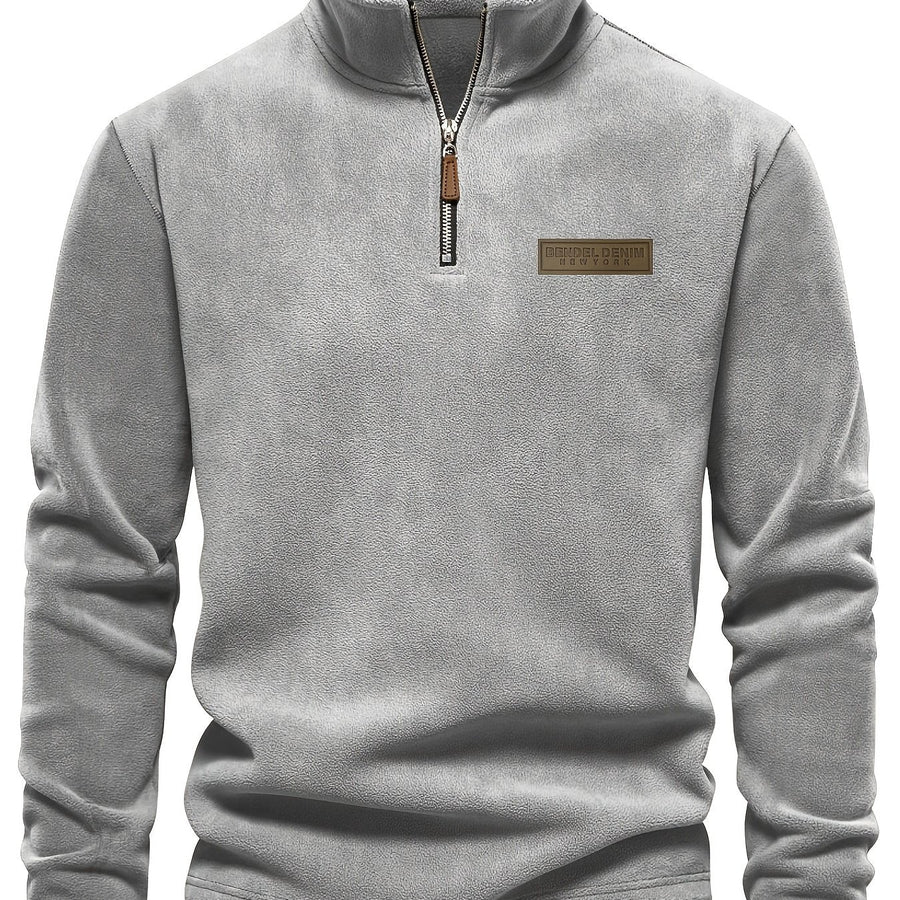 Men's Quarter-Zip Fleece Pullover with Logo Patch