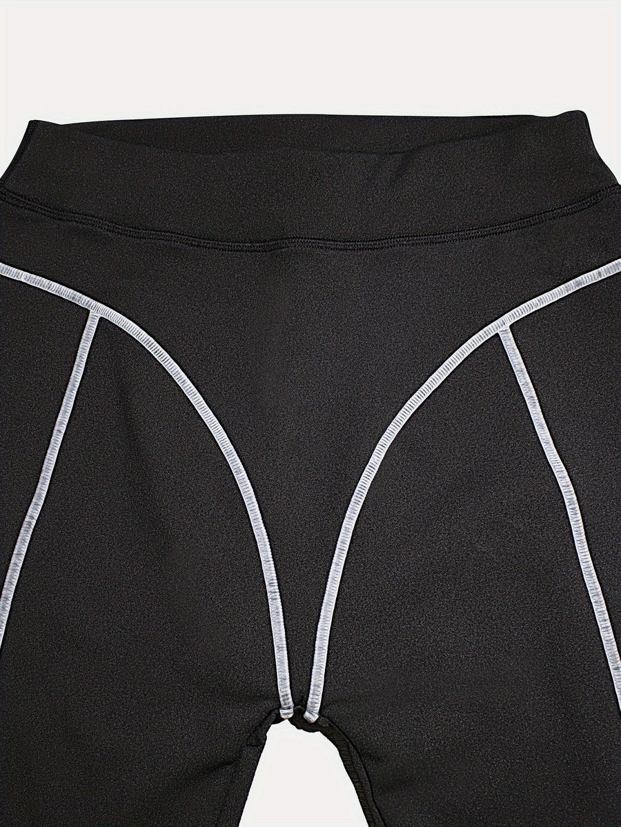 Svarta leggings med kontrasterande sömmar, hög midja
