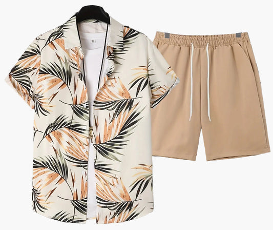 Herrset – Sommarshorts och mönstrad skjorta, avslappnad semesterstil