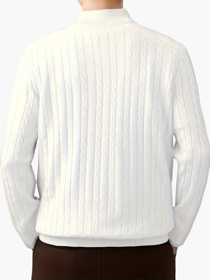 Herrtröja med halv dragkedja och kabelstickad design – Casual höst/vinter vardagströja