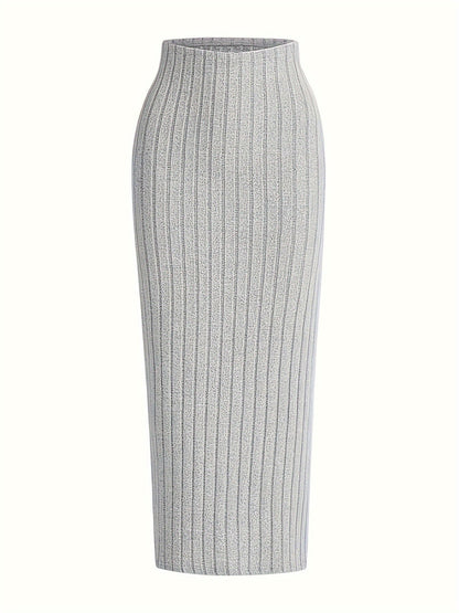 Dam kjol i ribbad stickning med hög midja – elegant och bekväm vardagsstil