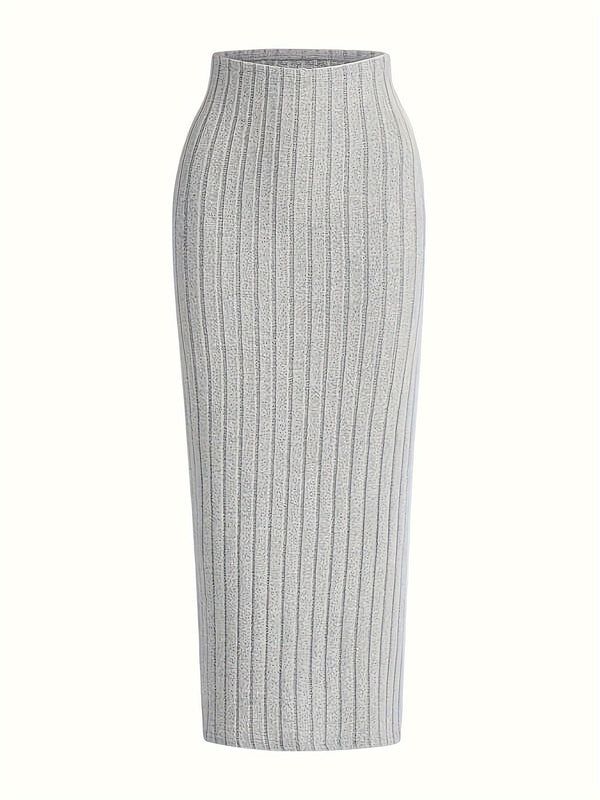 Dam kjol i ribbad stickning med hög midja – elegant och bekväm vardagsstil