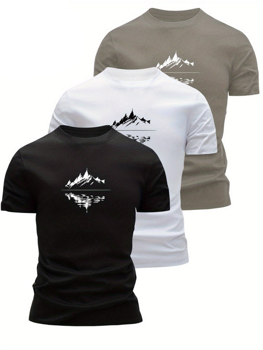 Herr T-shirt med bergsmotiv – Modern grafisk stil för vardagsbruk