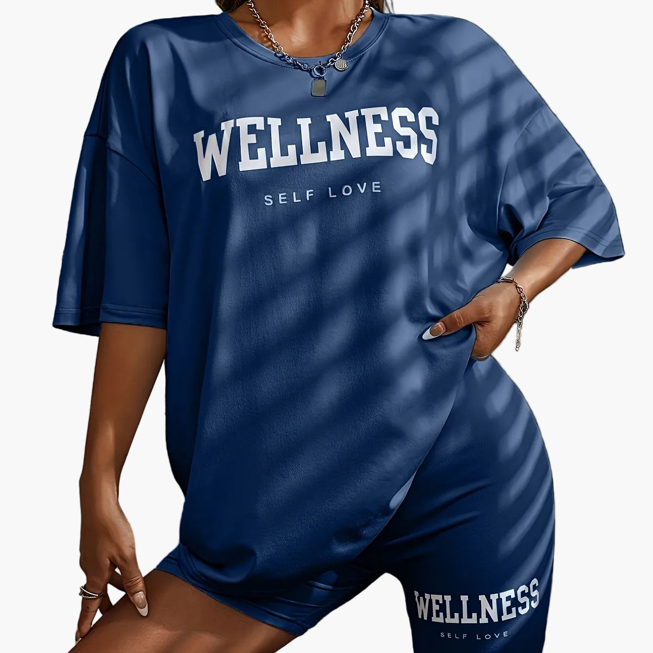 Wellness Self Love Damset – Avslappnad Lounge T-shirt och Shorts, Casual Vardagsträning