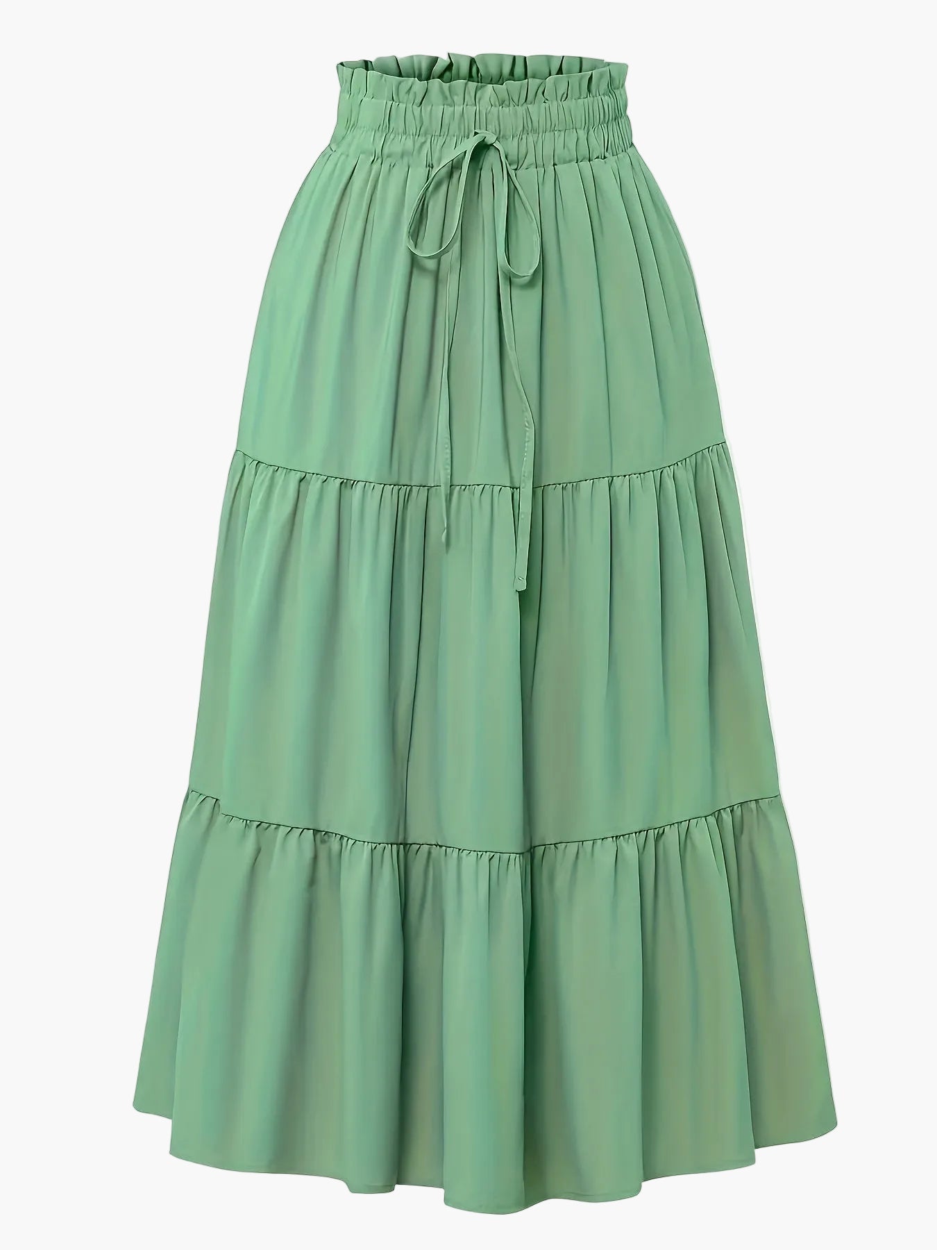 Dam Kjol Smockad Midja Elegant Vardagsstil Midi Volangkjol