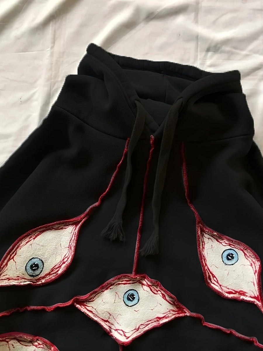 Hoodie med ögonmotiv och dragsko - Långärmad huvtröja