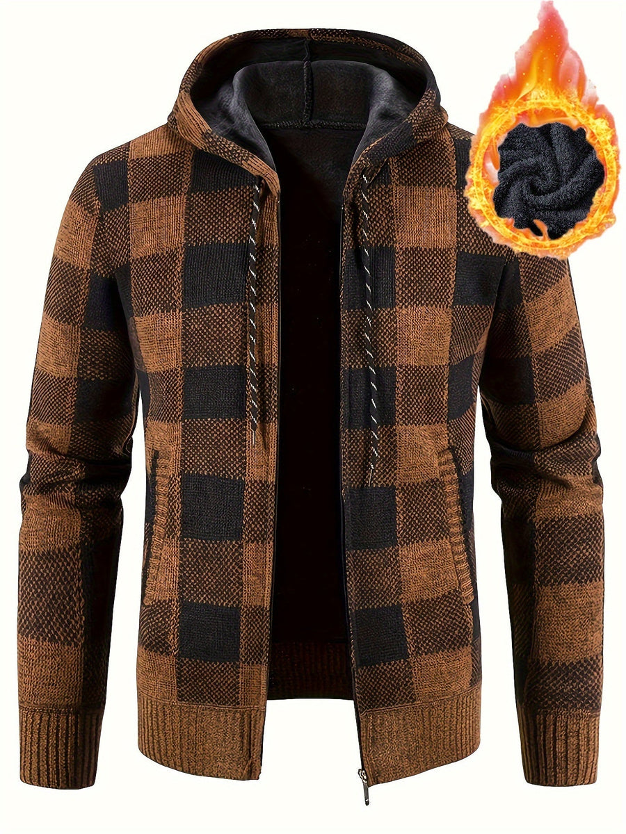 Rutig hoodie med dragkedja och mjukt foder