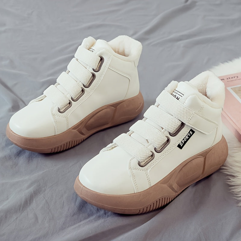 Höga sneakers med varmt foder och kardborreband, vit/svart