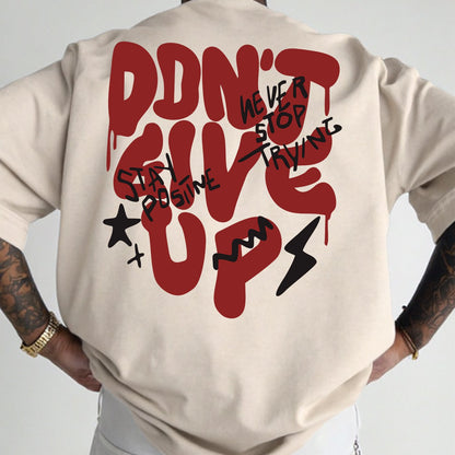 Herr T-shirt med graffiti-tryck och motiverande text – Streetwear, avslappnad stil