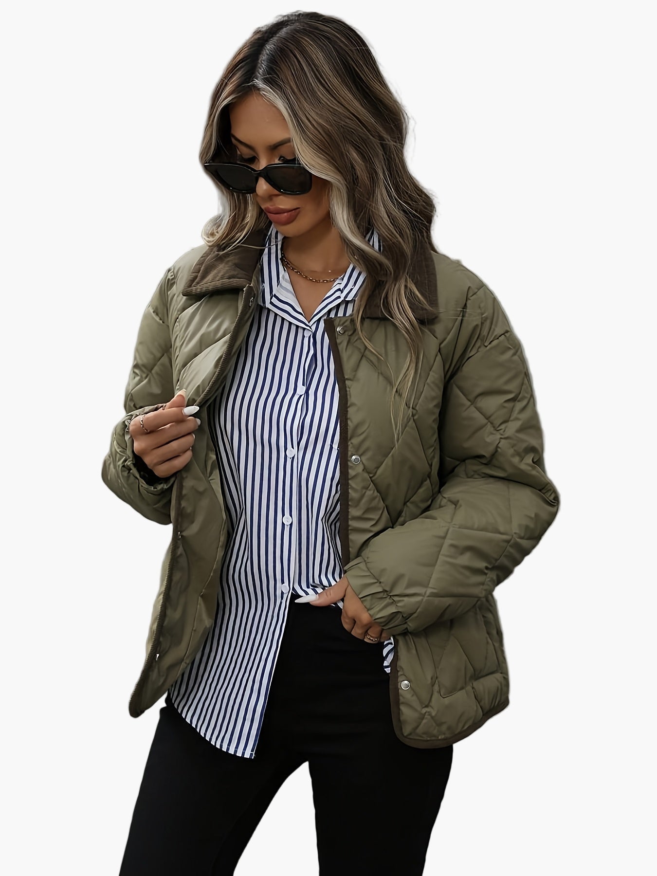 Dam Quilted Vintage Jacka för Vardagsbruk och Höstmode