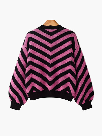 Damtröja med Chevronmönster – Elegant stickad pullover för höst och vinter