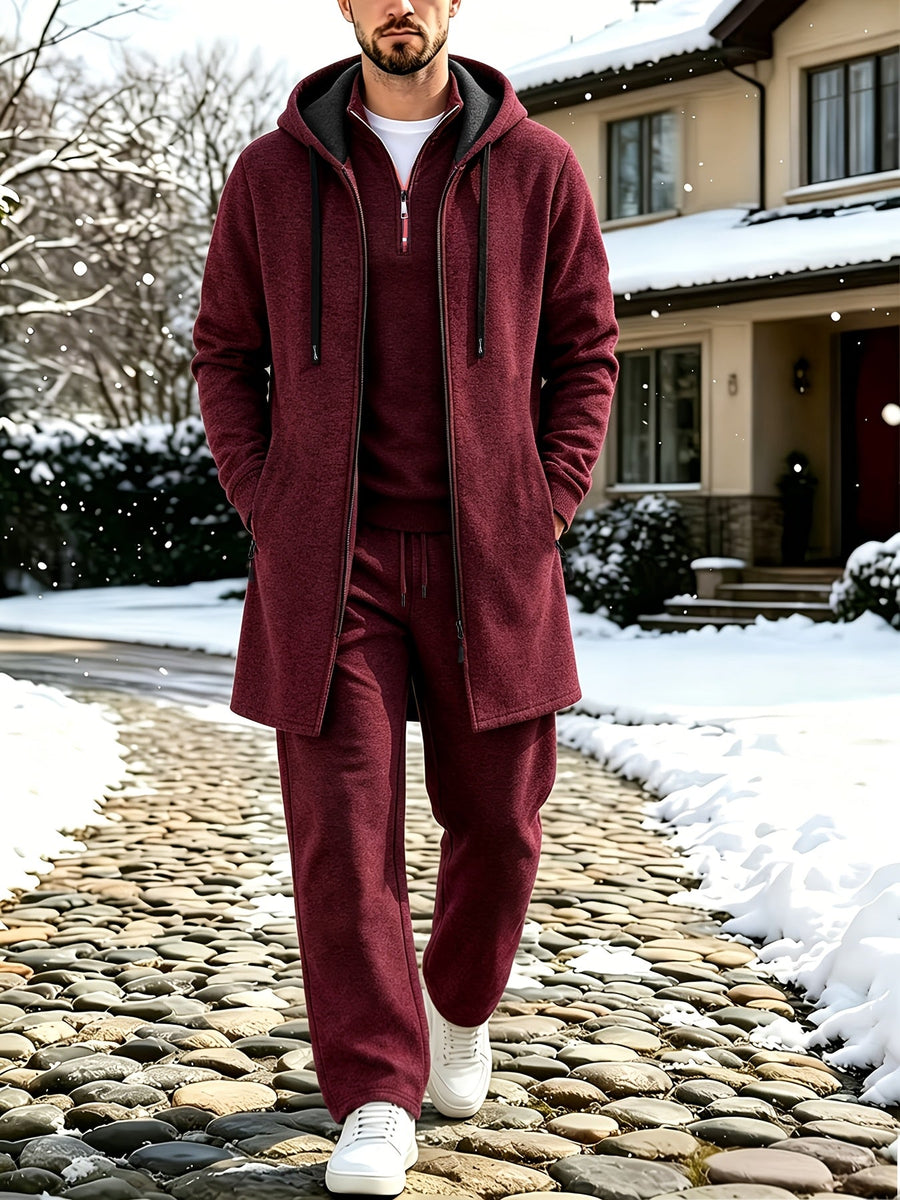 Herr 3-dels Träningsset med Lång Jacka, Tröja med Halvdragkedja och Joggingbyxor