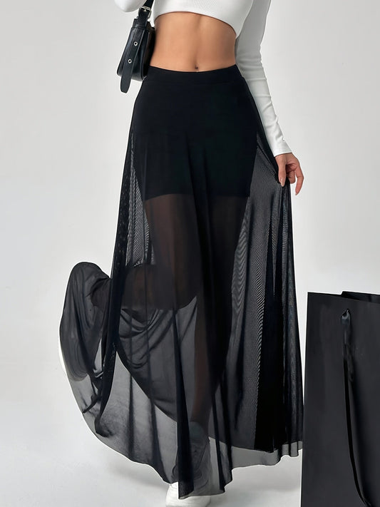 Dam Maxikjol med Transparent Mesh och Fladdrig Semesterstil