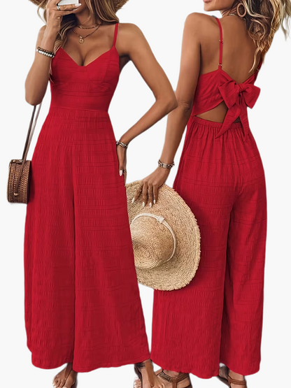 Dam Jumpsuit Elegant Sommardesign med Breda Ben och Smala Axelband – Perfekt för Fester & Avslappnade Tillfällen
