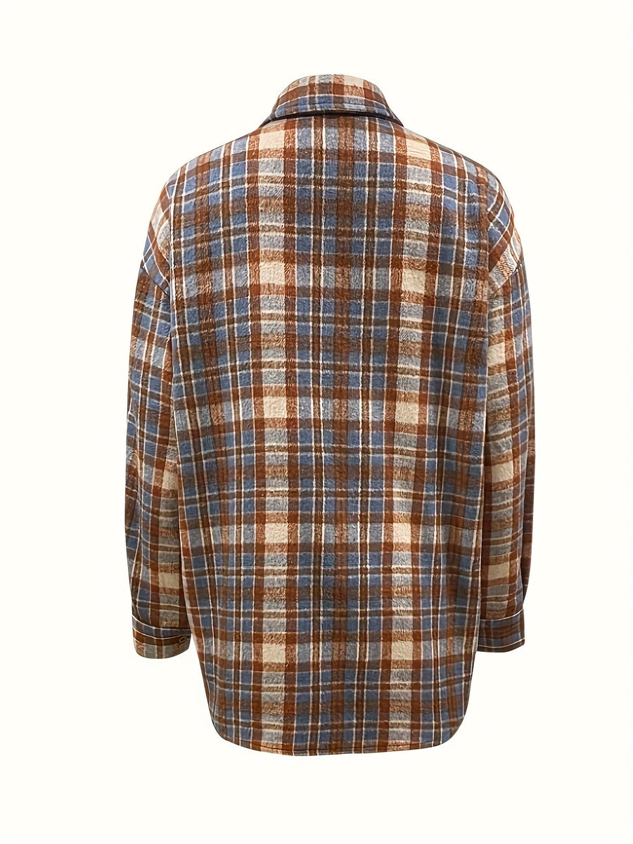 Rutig Overshirt i Mjukt Material med Bröstfickor, Flerfärgad