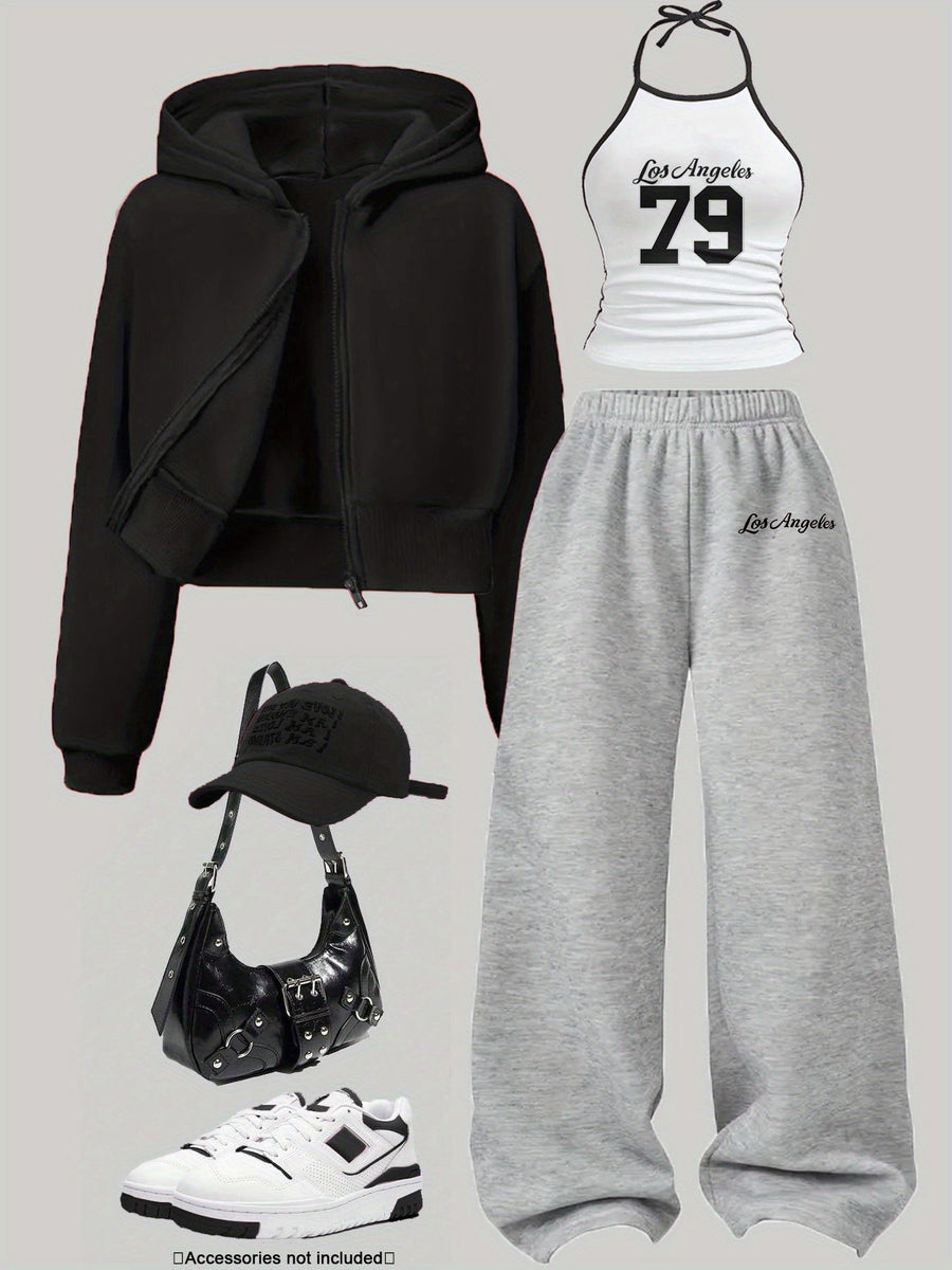Dam Träningsset med Hoodie, Linne och Byxor, Casual Stil