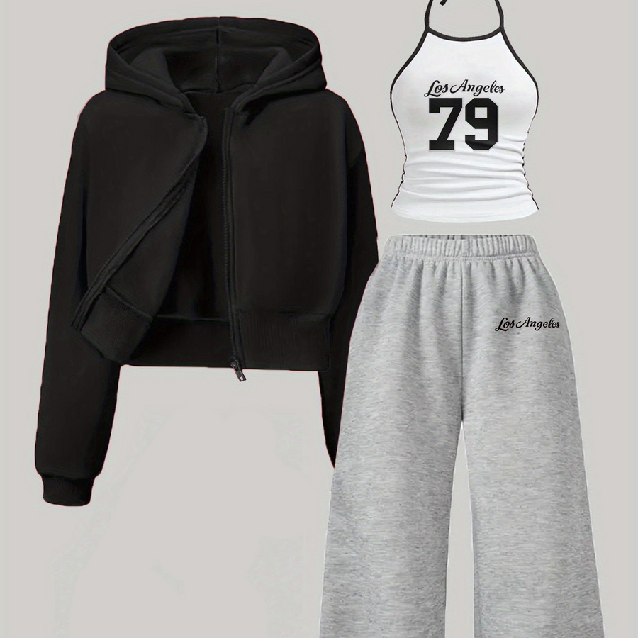 Dam Träningsset med Hoodie, Linne och Byxor, Casual Stil