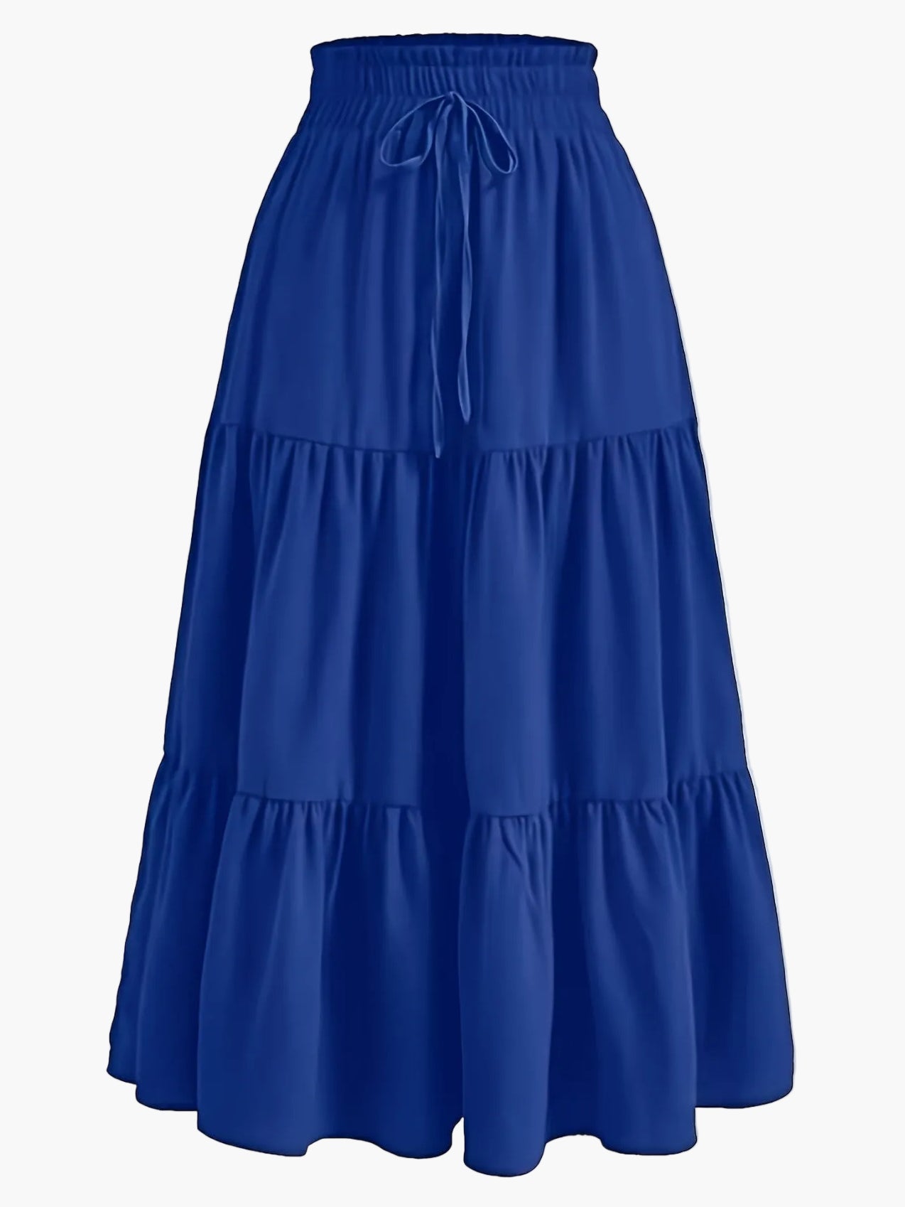 Dam Kjol Smockad Midja Elegant Vardagsstil Midi Volangkjol