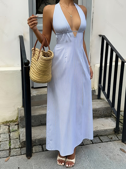 Dam Halterneck Maxiklänning Randig Sommarstil Elegant Semester