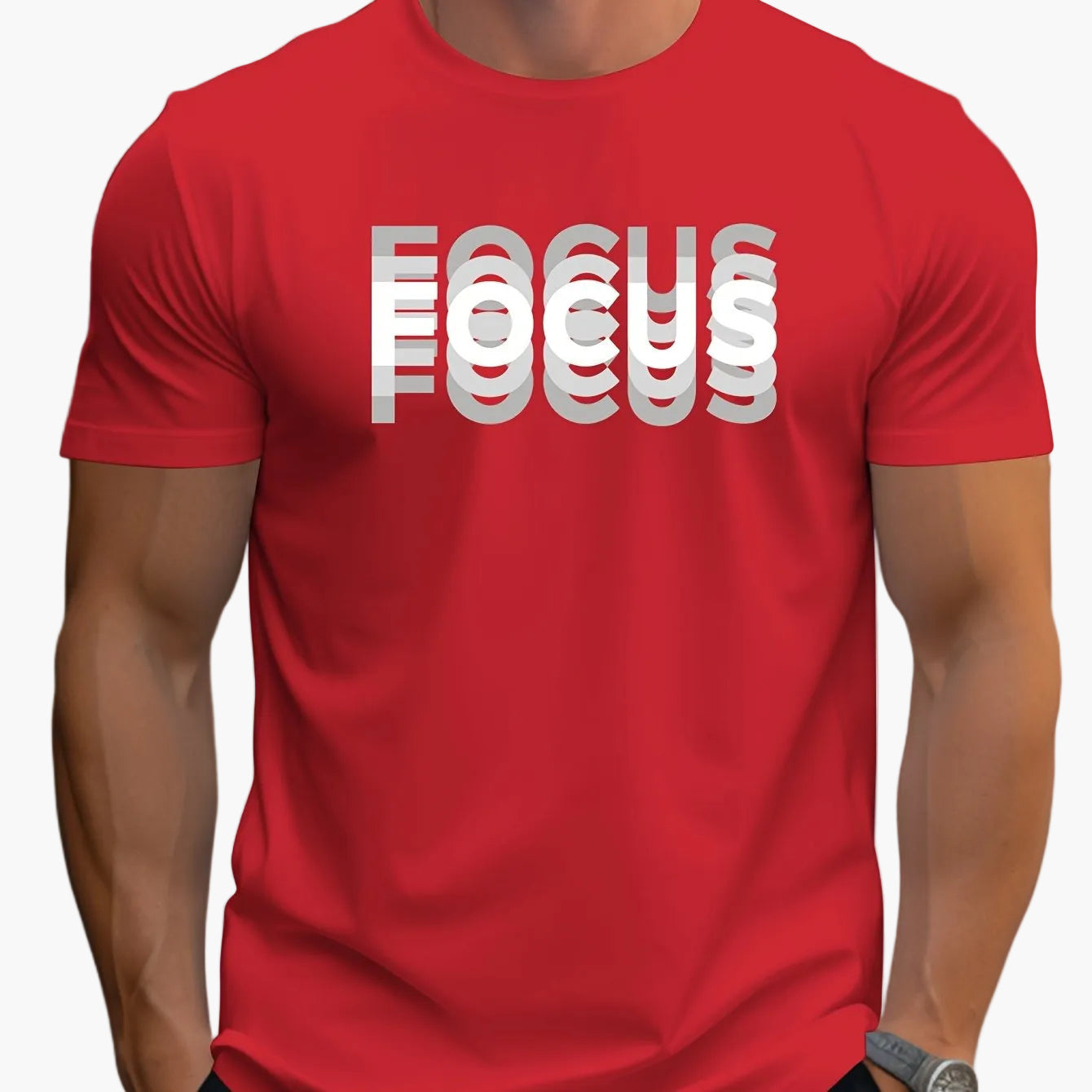 Herr T-shirt med modern textdesign och motiverande budskap – FOCUS, avslappnad stil för vardagsbruk