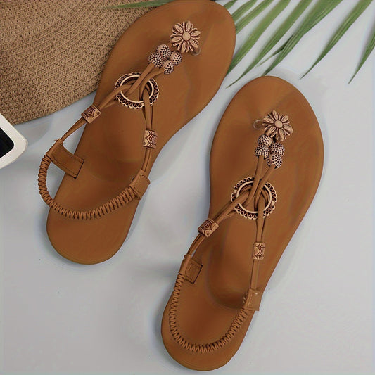 Dam Sandaler Bohemisk Platt T-rem Elegant Promenad Sommarstil