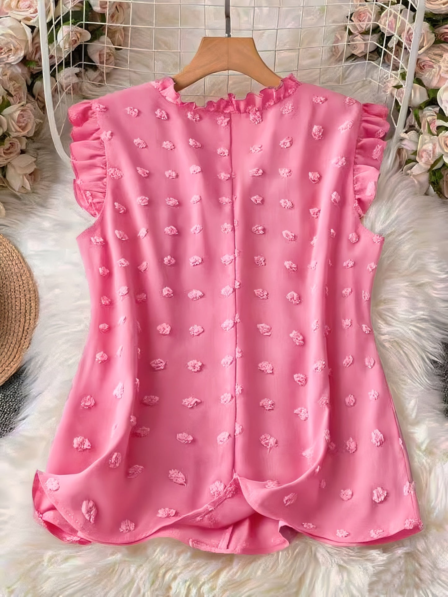 Dam Elegant Blus med Volangdetaljer och V-ringning för Vardagsbruk